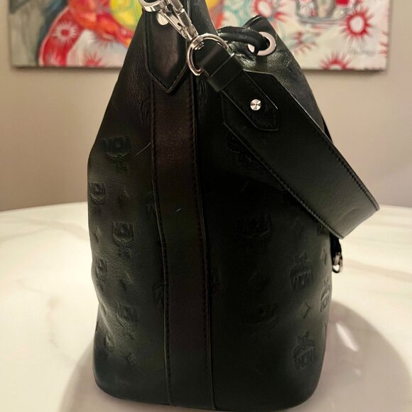 Authentic MCM Essential Monogram Leather Drawstring Bucket Bag + COA - Picture 13 of 16